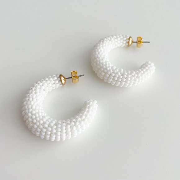 J. Crew Chunky Beaded Hoop Earrings (White) - Picture 2 of 3